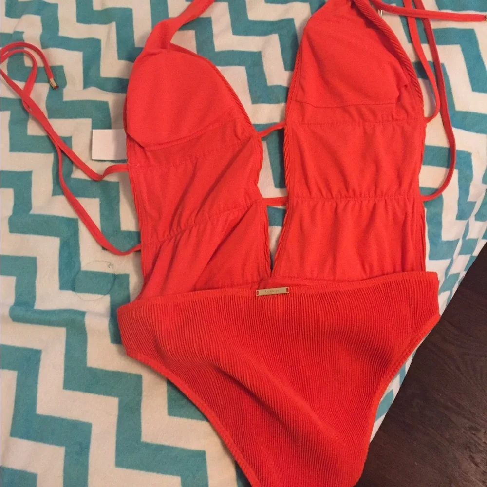 Orange One Piece Bathing Suit - Picture 2 of 4